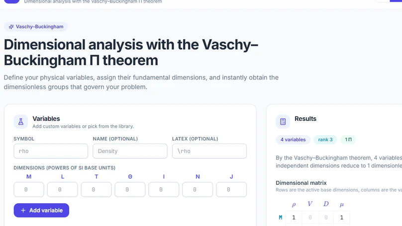 Pi-Scope — dimensional analysis in the browser
