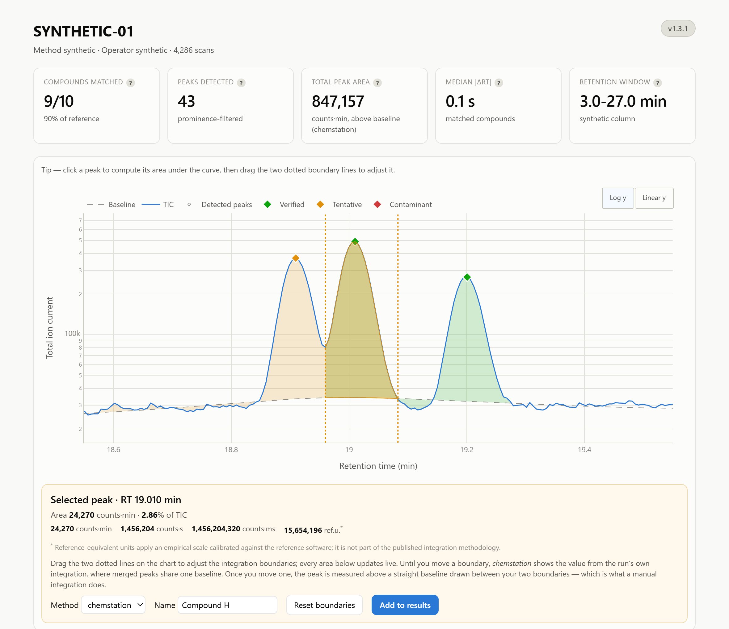 Capture d'écran du rapport HTML interactif généré pour l'acquisition synthétique